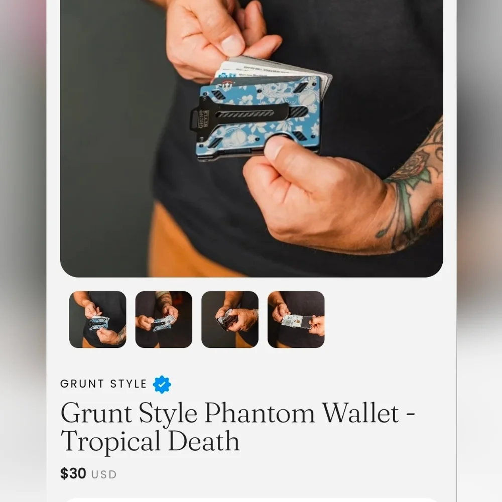 NEW Grunt Style Phantom Wallet Blue Tiki Skull Minimalist Tactical Money Clip